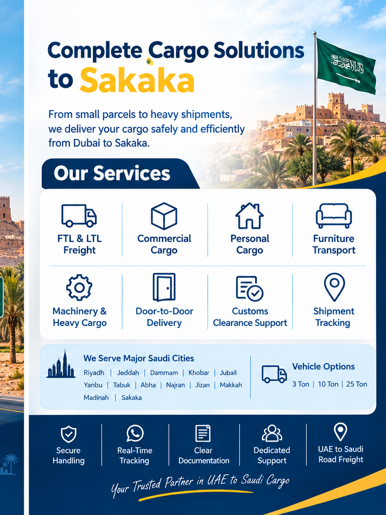 Cargo to Sakaka, KSA from Dubai